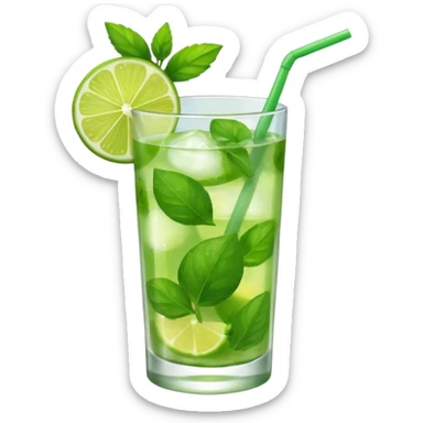 Make a mojito in she style of an emoji in a small glas with only one lime on top and one lime in the glas, not too much mint sticker