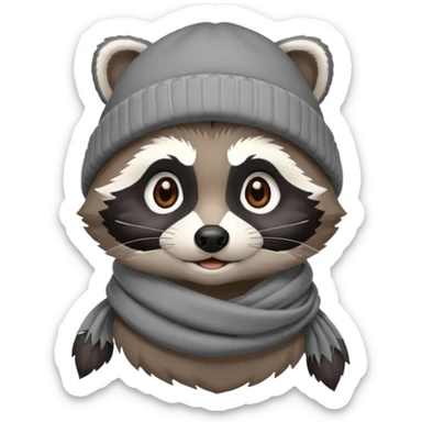 Racoon with scarf and beanie cap sticker
