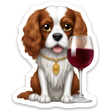 King Charles cavalier drinking wine sticker