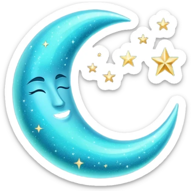 Glitter cian crescent moon sticker