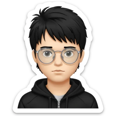 chrome hearts glasses,man, black hair,white,normal,fluffy fringe,black hoodie sticker