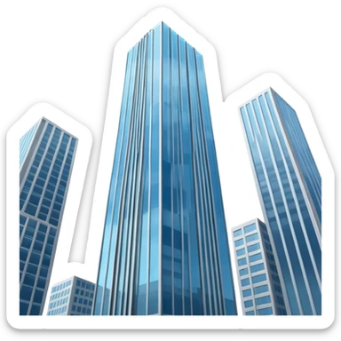 A 3D cartoon skyscraper reaching into the sky, clear blue background, soft sunlight, Memoji-style realism. sticker