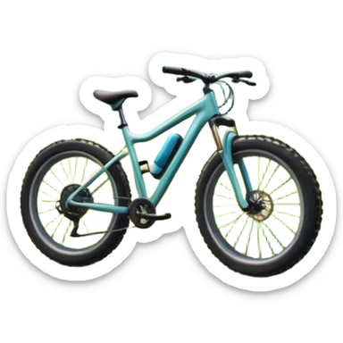 An icon showing a mountain bike with thick tires on a forest trail, surrounded by trees and natural terrain. The background features a lush green forest with sunlight filtering through the branches, and a winding path ahead. Transparent background highlights the  adventure of mountain biking. sticker