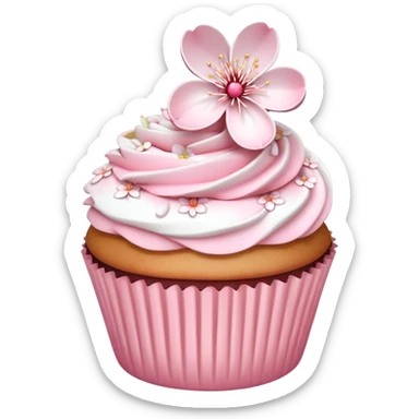 Cute Pastel pink and white Cherry Blossom Sakura Cupcake sticker
