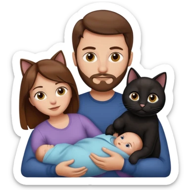 1 mom brown hair, 1 dad NO beard, 1 baby and 1 black cat sticker