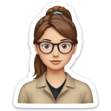 woman with brown hair ponytail  and glasses sticker