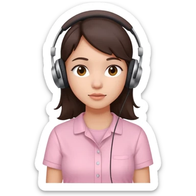 aesthetic brunette girl in light pink shirt with headphones on sticker