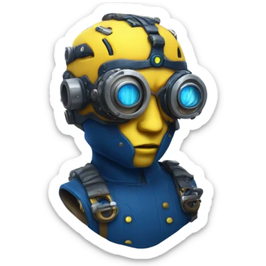 Yellow cyborg head with dark blue steampunk goggles and dark blue Mohawk  sticker