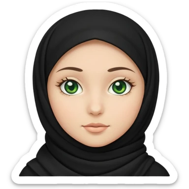 Muslim black hijab white round girl, green eyes sticker