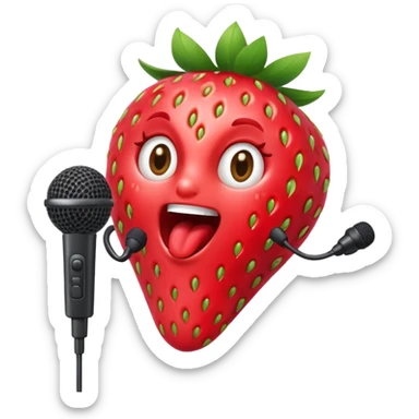 Strawberry with microphone singing loudly sticker