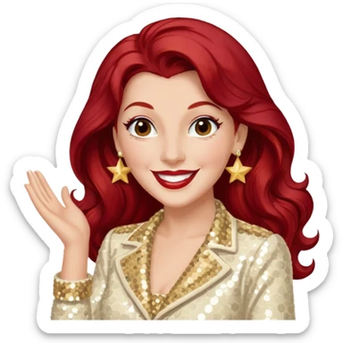 LaVerne Andrews from The Andrews Sisters with long dark red hair, cream sequin outfit sticker