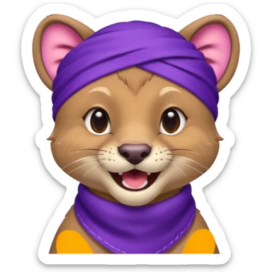 Fossa animal wearing a purple bandana on his forehead from league of legends laughing emoticon sticker