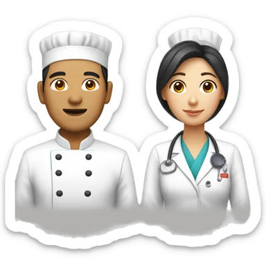 Asian couple: a male chef and a female doctor sticker