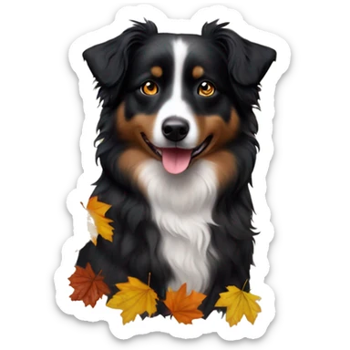 Autumn leaf garland Small black australian shepherd dog sticker