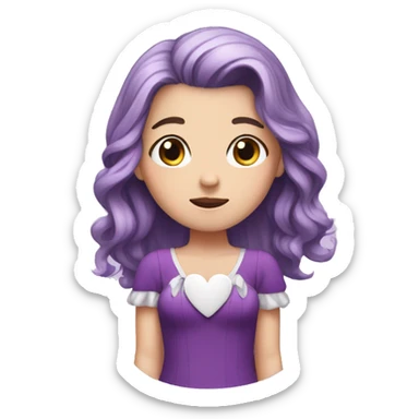 white girl with split black and pink hair, crying, purple dress with white heart on the center. sticker