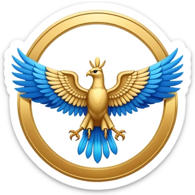 Colorful Faravahar symbol with gold disc and blue wings sticker