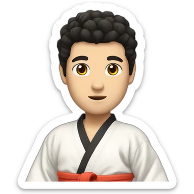 man dressed in karate kimono, with light brown skin, black hair, with spikes sticker