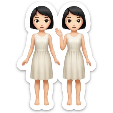 Girl with short black hair, wheat skin, and white dress in different poses sticker