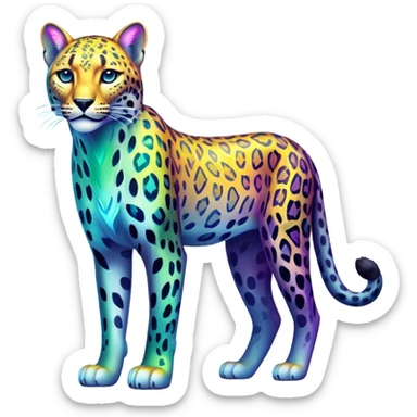Colorful vibrant transparent iridescent luminescent ethereal fantasy-lynx-leopard-animal, full-body sticker