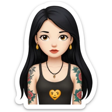 girl with long black hair and small tattoo  sticker