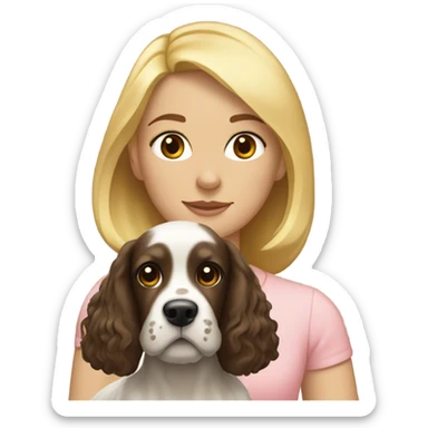 brunette girl short hair with blonde cocker spaniel sticker