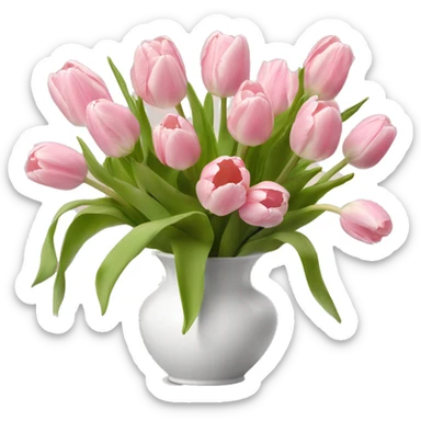 Light pink tulips in white vase in bow  sticker