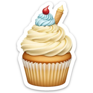 Vanilla birthday cake cupcake with ice cream shaped frosting  sticker