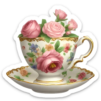 antique floral teacup sticker