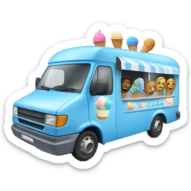 blue ice-cream van with 10 people running ￼ sticker