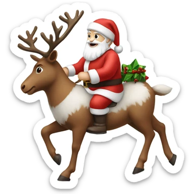 White Santa riding on reindeer sticker