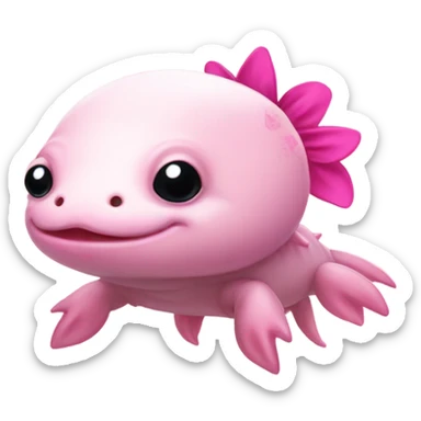 axolotl with pink bows on its head sticker