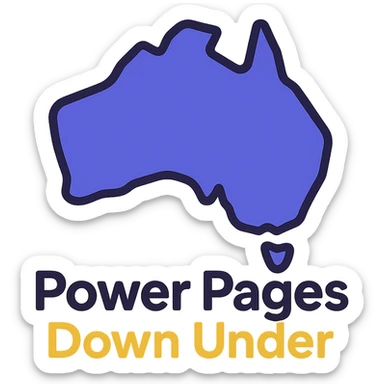 clean modern icon of the map of Australia with no thick border, text 'Power Pages Down Under' below, designed for use on a purple background, main colors #403DAD and vibrant purple, accent #fff7ad, no Power Pages icon, no digital web overlay sticker