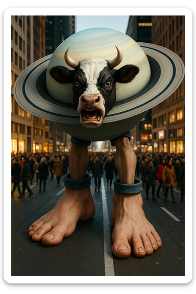 Change the cow's face to an angry expression while keeping the image quality and style the same as the original image. sticker