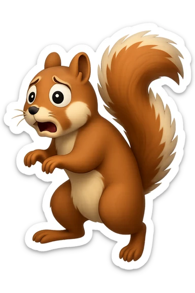 Make the squirrel look scared, with wide eyes and a startled expression, in apple emoji style, with no background (transparent). sticker