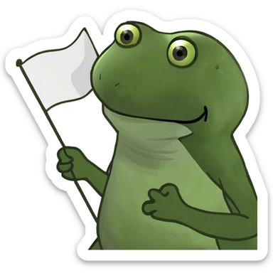 bufo holding a white flag sticker