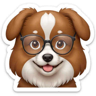 dog wearing glasses with a sweet smile sticker