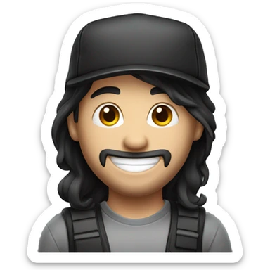 A happy gamer with Dark hair, a black cap and glas sticker