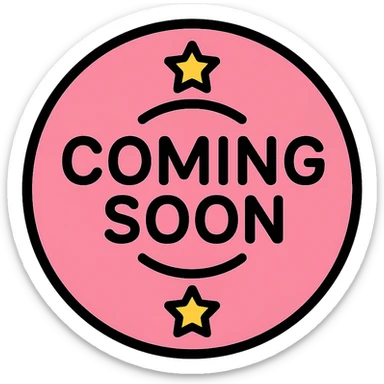 baby pink coming soon stamp, color outline style, circular stamp with stars, clear text sticker