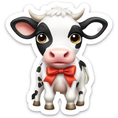 A baby cow with a bow  sticker