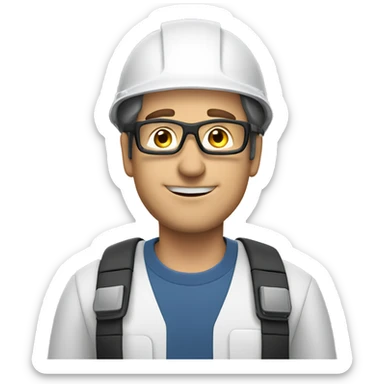 Caucasian man wearing a safety helmet, safety glasses and earplugs sticker