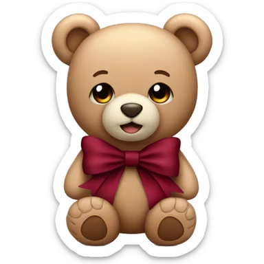 Teddy bear with burgundy bow sticker