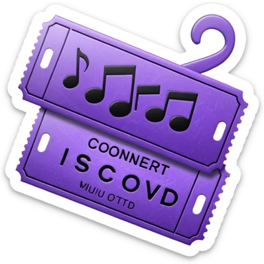 concert ticket, purple, with a music note sticker