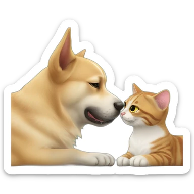dog kisses the cat sticker