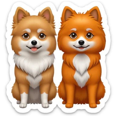 TWO POMERANIANS STANDING NEXT TO EACH OTHER. GIRL WHITE WITH ORANGE PATCHES AND BOY ALL BLACK WITH WHITE ON SNOUT AND CHEST . EMOJI DOGS. sticker