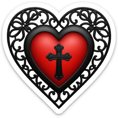 goth heart with a black lace heart cross sticker