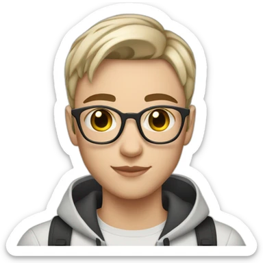 White teen with short hair taking a selfie with an iPhone 15 Pro sticker