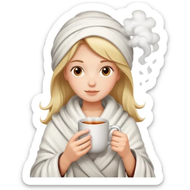 Girl wrapped in blanket holding hot tea  sticker