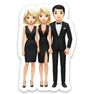 Blonde woman, black, Long, tight, sleveless Dress, Slot left Leg, man, black Hair, in Dinner jacket sticker