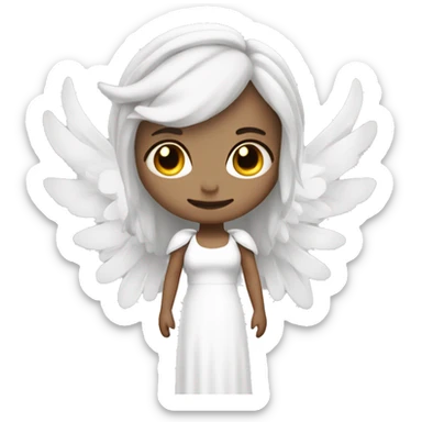 Angel with white hair and horns with big wings ram horns and no eyes and a long white dress sticker