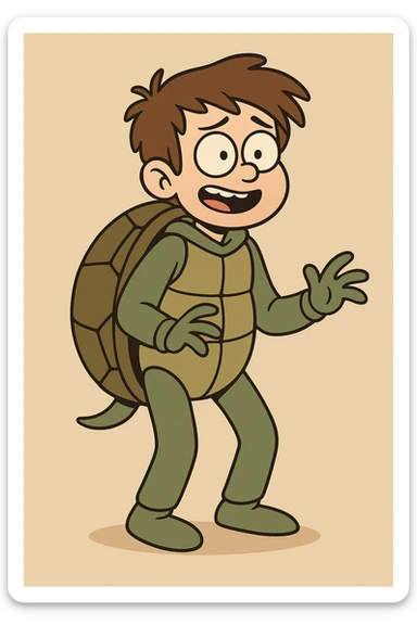 A boy brown hair A turtle costume sticker